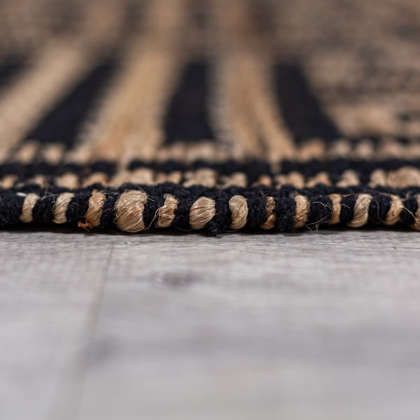 Covor negru-în culoare naturală țesut manual din amestec de iută 120x170 cm Meander Jute – Flair Rugs-image-4