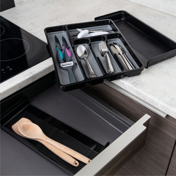 Suport pentru tacâmuri extensibil pentru sertar negru-gri41,5 x 35 cm - Addis-image-2