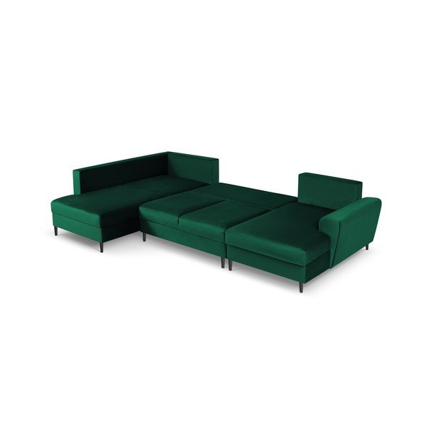 Colțar verde extensibil, cu spațiu de depozitare cu tapițerie din catifea (cu colț pe partea stângă, în formă de "U") Kyoto – Cosmopolitan Design-image-2