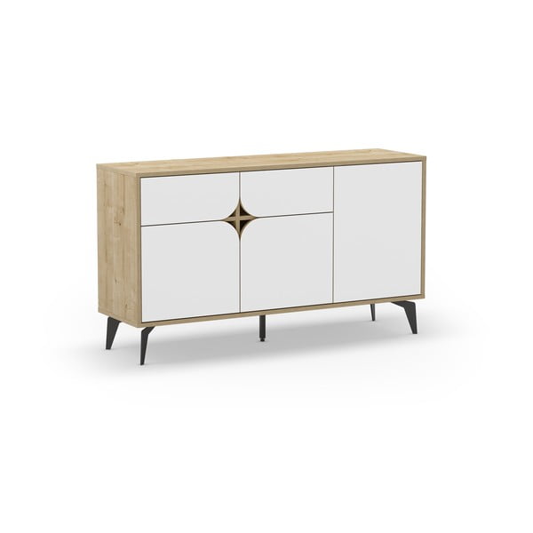 Comodă albă/în culoare naturală joasă cu aspect de lemn de stejar 140x79 cm Nola – Marckeric-image-2