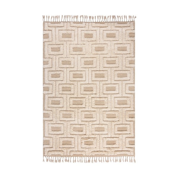 Covor bej-crem țesut manual din lână 160x230 cm Greek Key – Flair Rugs