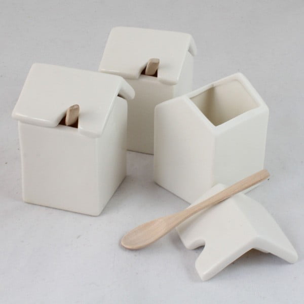 Set 3 vase din ceramică cu lingură și capac Dakls White Home