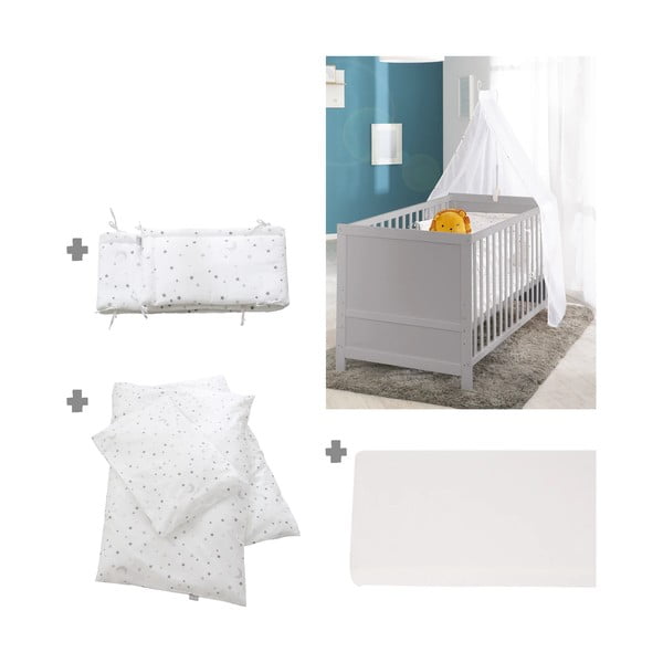 Pătuț gri deschis cu baldachin 70x140 cm Sternenzauber – Roba-image-3