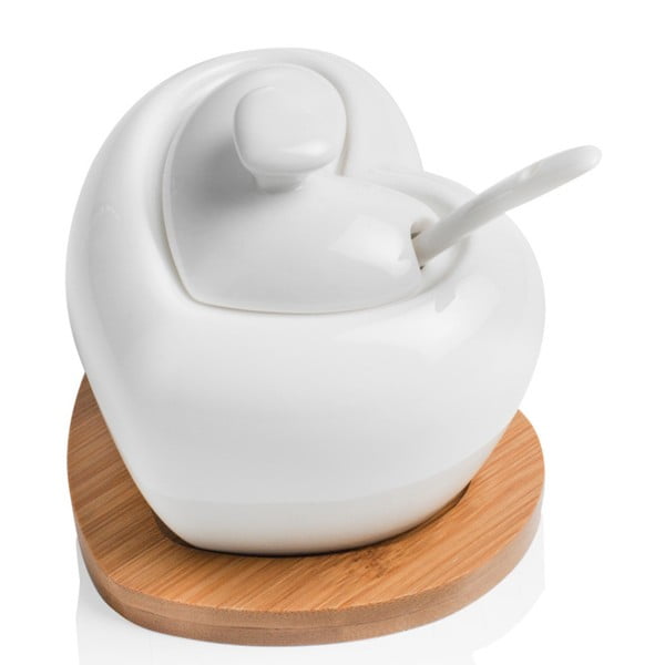 Zaharniță din porțelan cu linguriță și suport din bambus Brandani Heart-image-1