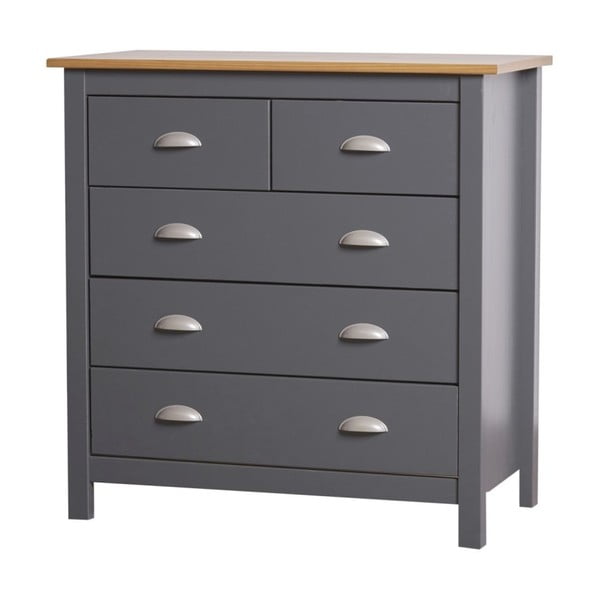 Comodă cu 5 sertare din lemn masiv de pin Marckeric Jade, gri antracit-image-2