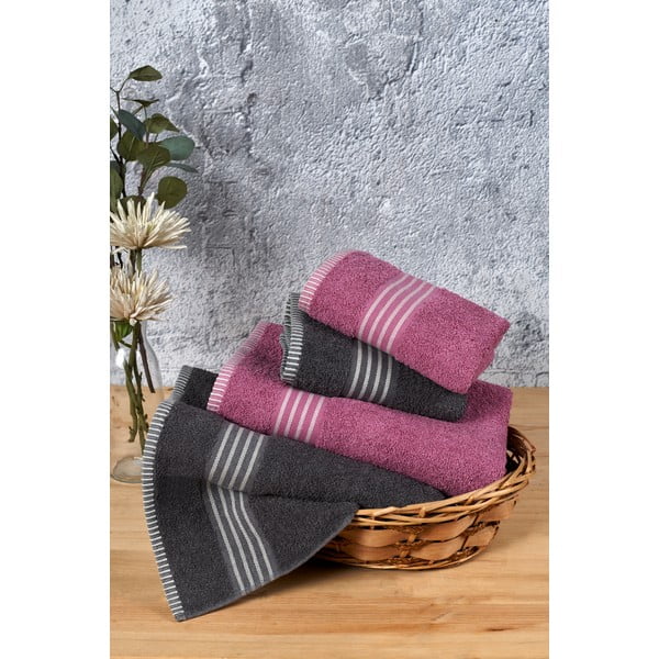 Prosoape de baie roz/gri-antracit 4 buc. din bumbac – Mila Home
