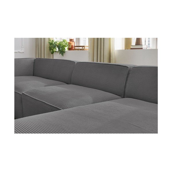 Colțar modular gri închis cu tapițerie din catifea reiată  (cu colț pe partea stângă/în formă de "U") Megeve – Bobochic Paris-image-4