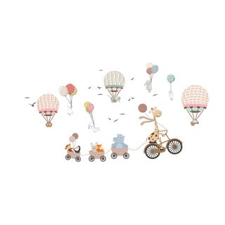 Autocolant de perete pentru copii Ambiance Animals and Hot Air Balloons in the Clouds, 90 x 60 cm