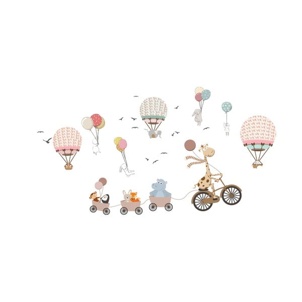 Autocolant de perete pentru copii Ambiance Animals and Hot Air Balloons in the Clouds, 90 x 60 cm