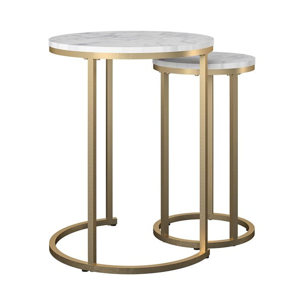 Măsuțe de cafea albe-aurii 2 buc. rotunde cu aspect de marmură ø 45 cm Amelia – CosmoLiving by Cosmopolitan-image-1