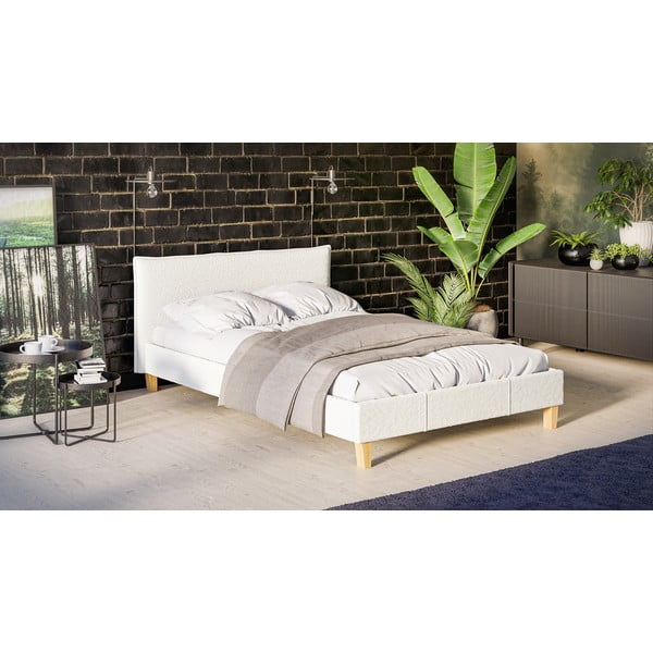 Pat matrimonial crem cu tăblie și  somieră 140x200 cm Tina – Ropez-image-2