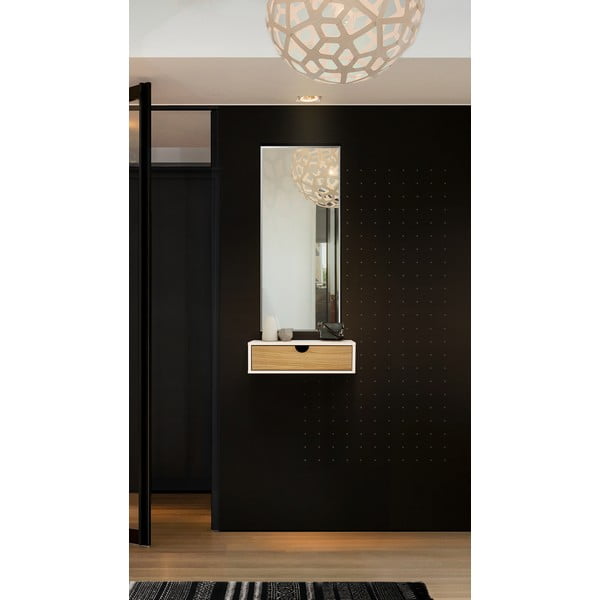 Noptieră alb/în culoare naturală cu aspect de lemn de stejar Farsta – Woodman-image-1