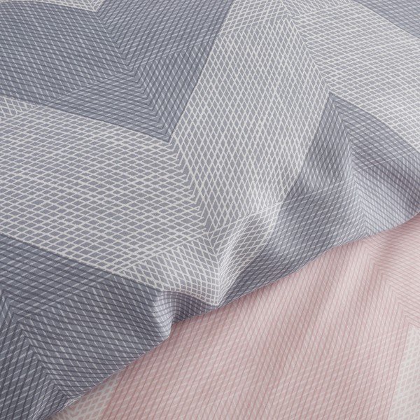Lenjerie de pat roz-gri 200x200 cm Chevron Geo - Catherine Lansfield-image-3