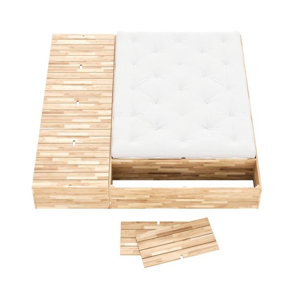 Pat matrimonial în culoare naturală din lemn de pin cu spațiu de depozitare cu somieră 160x200 cm Basement Bed – Karup Design-image-4
