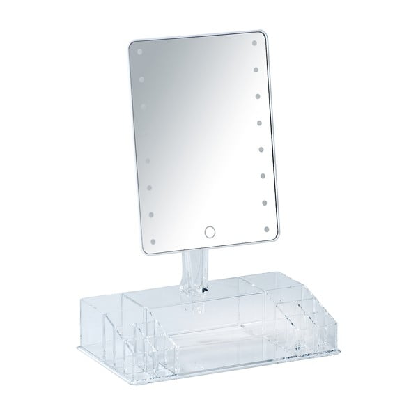 Oglindă cosmetică cu ancadrament LED și organizator pentru machiaje Wenko Farnese, alb