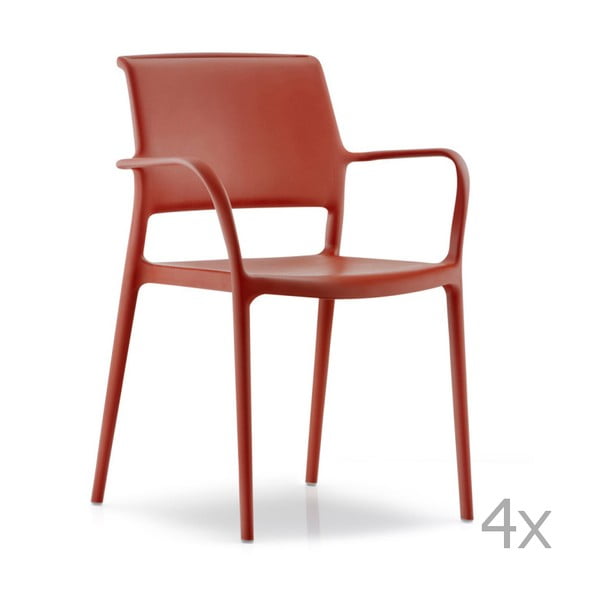 Set 4 scaune cu cotieră Pedrali Ara, roșu