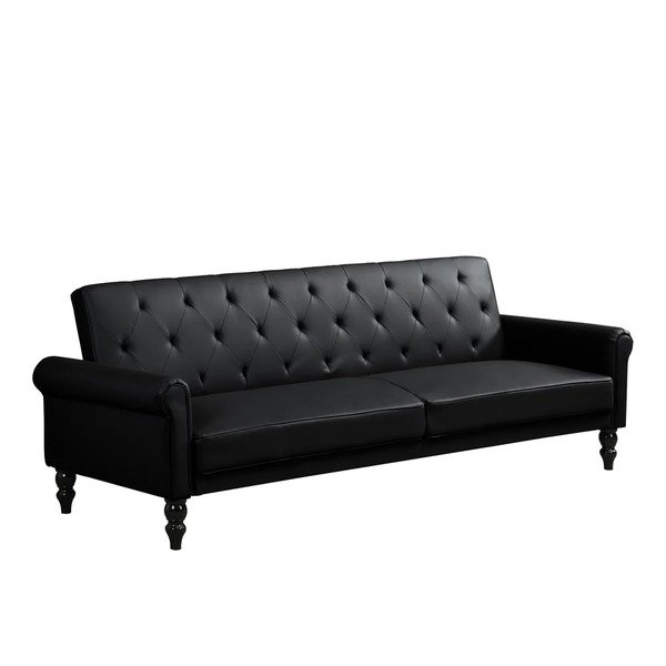 Canapea neagră reglabilă/extensibilă cu tapițerie din imitație de piele 222 cm Tyne – Støraa-image-2