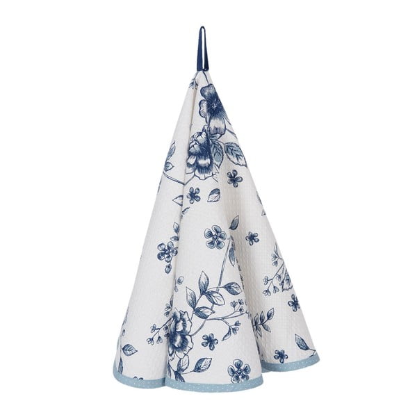 Prosop din bumbac pentru bucătărie Clayre & Eef Lilies, Ø 80 cm, albastru - alb