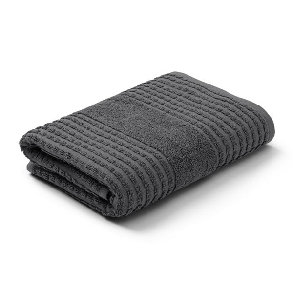 Prosop gri închis din bumbac organic din frotir 50x100 cm Check – JUNA-image-2