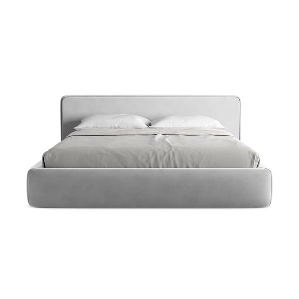 Pat matrimonial gri tapițat cu spațiu de depozitare cu somieră 180x200 cm Kiana – Makamii-image-4