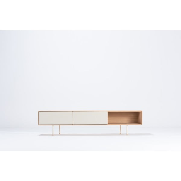 Comodă TV albă/în culoare naturală din lemn de stejar 200x48 cm Fina – Gazzda-image-2