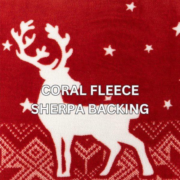 Pătură roșie din sherpa 130x150 cm  cu model de Crăciun – Tiseco Home Studio-image-4