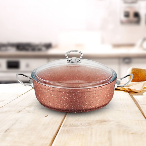 Cratiță din aluminiu cu capac Güral Porselen Classic, ø 26 cm, roz-image-1