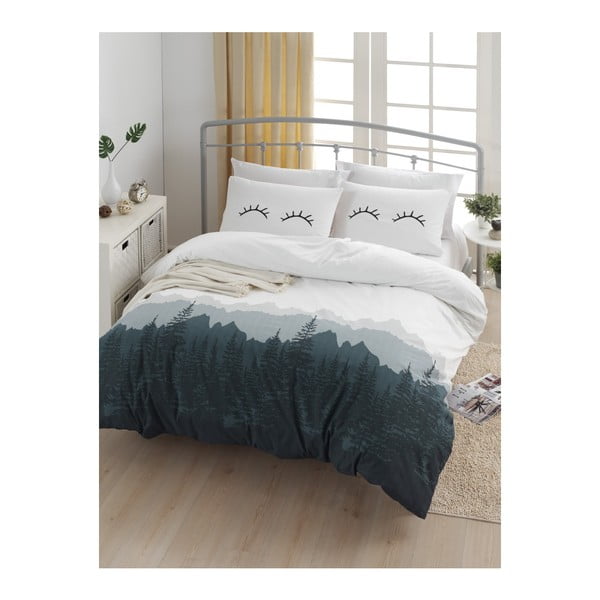 Lenjerie de pat cu cearșaf din bumbac ranforce, pentru pat dublu Mijolnir Eyelash White, 160 x 220 cm