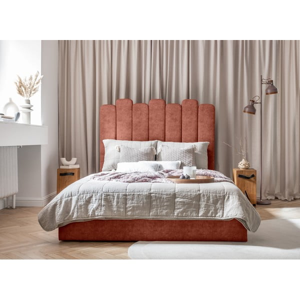 Pat matrimonial cărămiziu tapițat cu spațiu de depozitare și somieră 160x200 cm Dreamy Aurora – Miuform-image-3