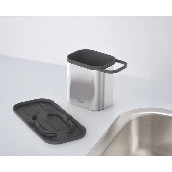 Suport pentru accesorii de spălat argintiu lucios din metal Duo Steel – Joseph Joseph-image-4