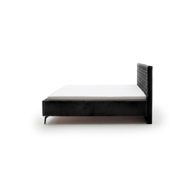 Pat matrimonial negru tapițat cu spațiu de depozitare cu somieră 180x200 cm La Maison – Meise Möbel-image-3