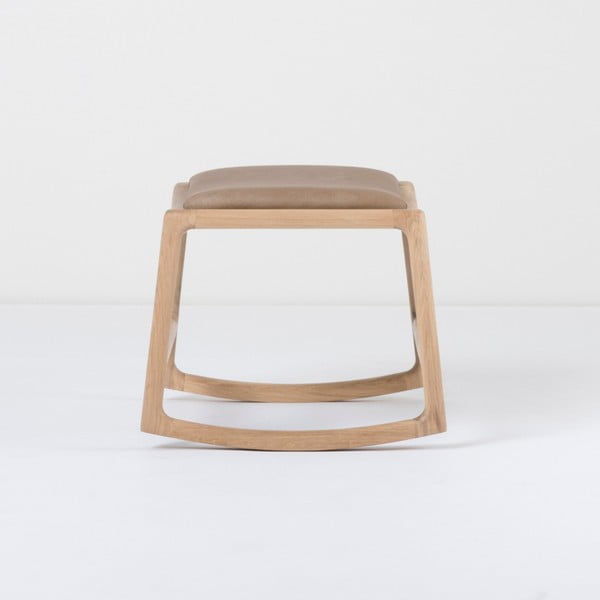 Taburet din piele bovină cu structură din lemn masiv de stejar Gazzda Dedo, maro-image-2