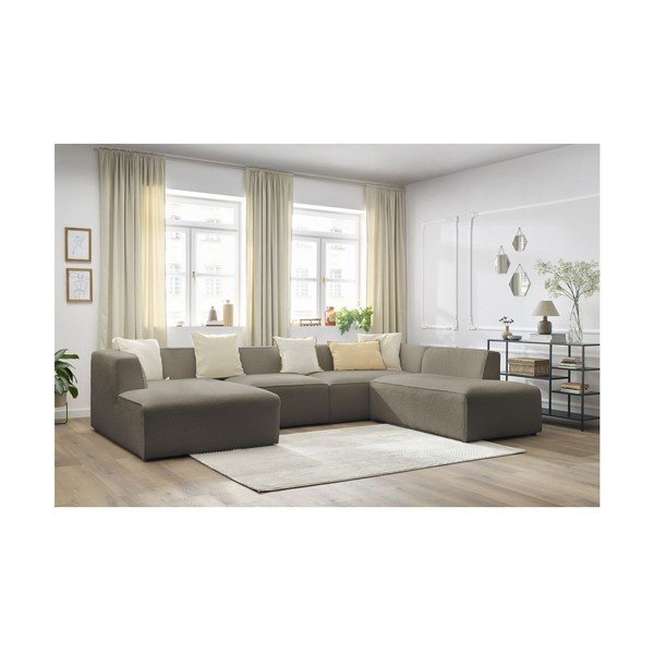 Colțar modular maro cu tapițerie din țesătură bouclé (cu colț pe partea dreaptă/în formă de "U") Megeve – Bobochic Paris-image-4