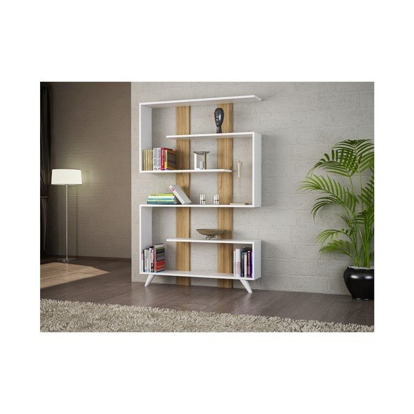 Bibliotecă în decor de lemn de nuc Rain, alb-image-1