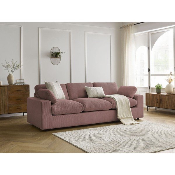 Canapea roz cu tapițerie din catifea reiată  250 cm Belair – Bobochic Paris-image-4