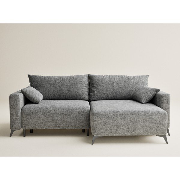 Colțar gri extensibil/cu spațiu de depozitare cu tapițerie din chenille (cu colț pe partea dreaptă/cu șezlong) Leon – Maison de Rêve-image-2