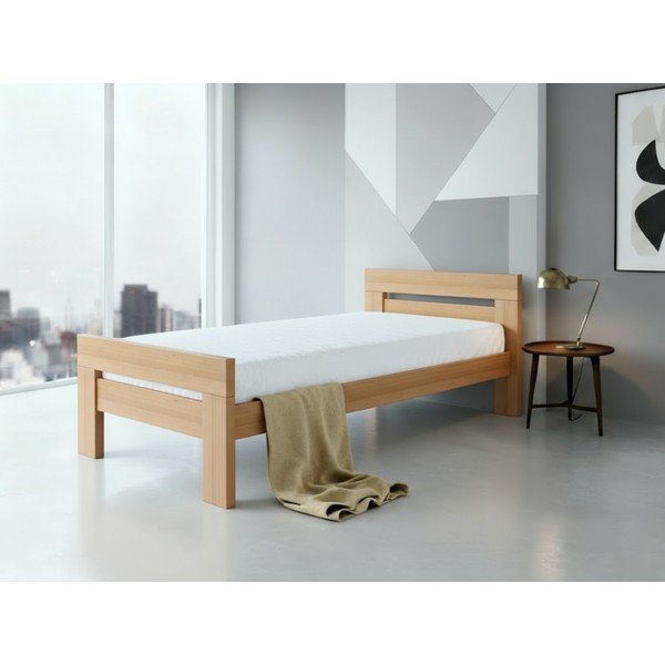 Pat în culoare naturală din lemn de fag cu somieră 90x200 cm Fiorentino – B.E.S.-image-1