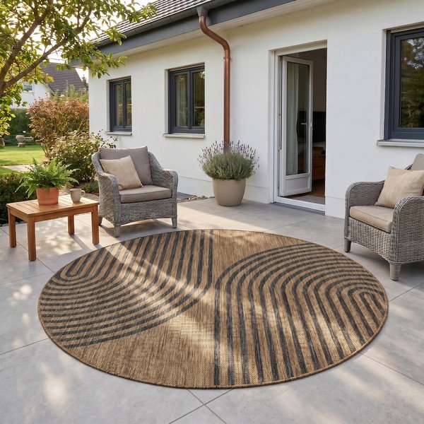 Covor pentru exterior și interior negru/maro rotund ø 160 cm Mira 1453 – Ayyildiz Carpets-image-1