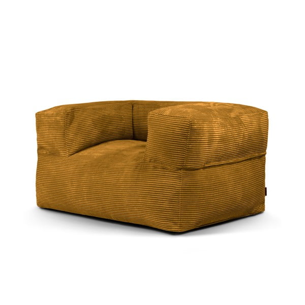 Fotoliu bean bag galben muștar cu tapițerie din catifea reiată MooG – SLOWDOWN