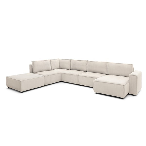 Colțar crem cu tapițerie din catifea reiată  (cu colț pe partea stângă /în formă de "U") Nihad modular – Bobochic Paris-image-3