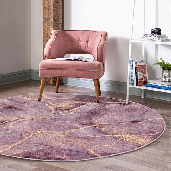 Covor rotund  roz lavabil adecvat și  pentru aspiratoare robot   ø 80 cm Comfort – Mila Home-image-1