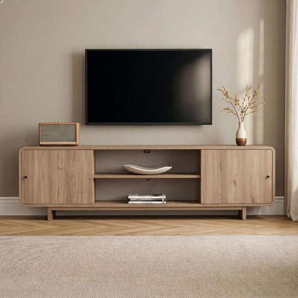 Comodă TV în culoare naturală deschisă cu aspect de lemn de stejar 180x52x34 cm Mirel – Nordure-image-1