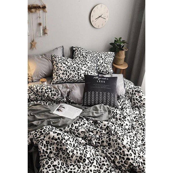 Lenjerie de pat alb-gri din bumbac pentru pat dublu-extins și cearceaf 200x220 cm – Mila Home-image-2