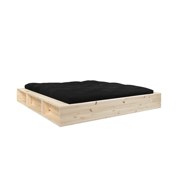 Pat dublu din lemn masiv cu futon negru Comfort Karup Design Ziggy, 140 x 200 cm