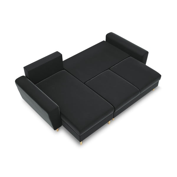 Colțar gri închis extensibil, cu spațiu de depozitare cu tapițerie din catifea Kyoto – Cosmopolitan Design-image-1