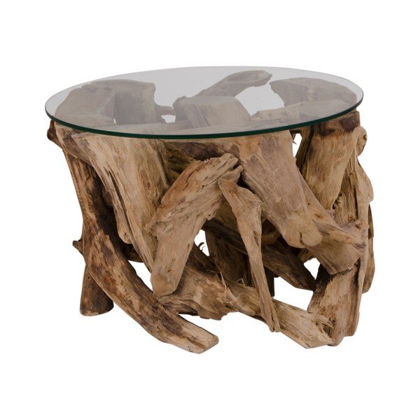 Măsuță de cafea maro rotundă cu blat din sticlă ø 60 cm Grand Canyon – House Nordic-image-1