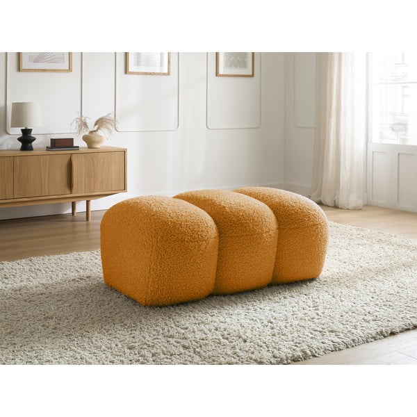 Taburet galben muștar cu tapițerie din țesătură bouclé Hippolyte – Bobochic Paris-image-1