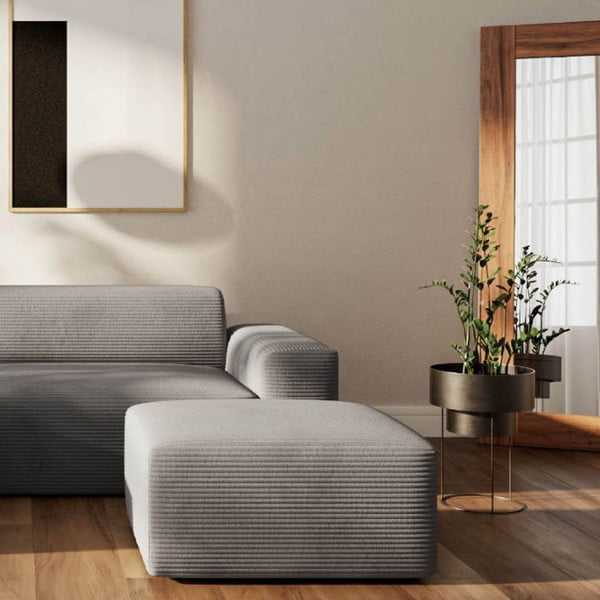 Colțar gri cu tapițerie din catifea reiată  (cu colț pe partea stângă, cu șezlong) Villet – Rodier-image-4