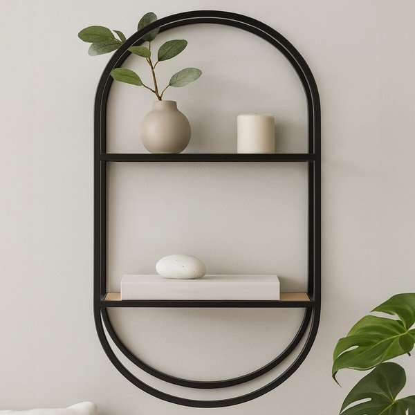 Raft negru/în culoare naturală etajat din metal 35 cm Mataram – Premier Housewares-image-1