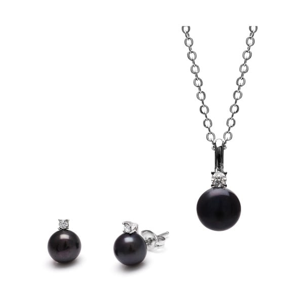 Set colier și cercei cu Swarovski cristale GemSeller Clussi, perle negre